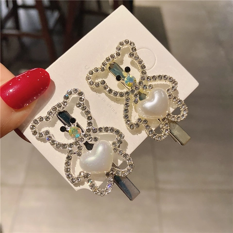 Molletta per Capelli Vintage Stile Coreano in Lega con Strass e Perle Artificiali per Donna Orso Nota Fiore Fiocco Clip