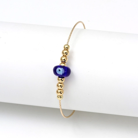 Braccialetto Regolabile con Perline di Vetro Malocchio Moda Catena di Rame Placcato Oro Stile Etnico per Uomo Donna Gioielli