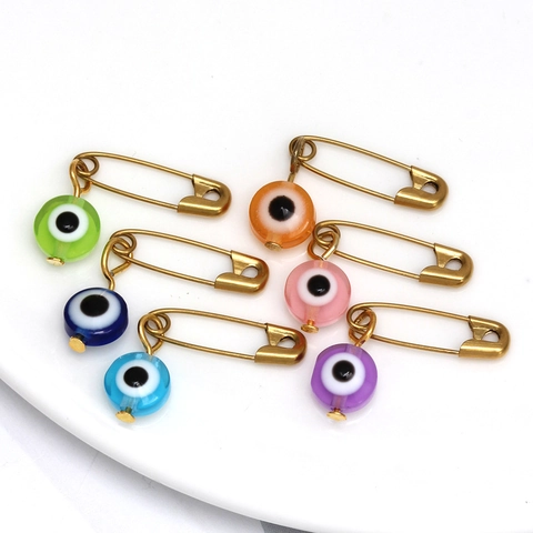 Evil Eye Brooch Safety Pin Stainless Steel Plastic Beaded Pendant For Men Women Fashion Jewelry Accessory Multi Color