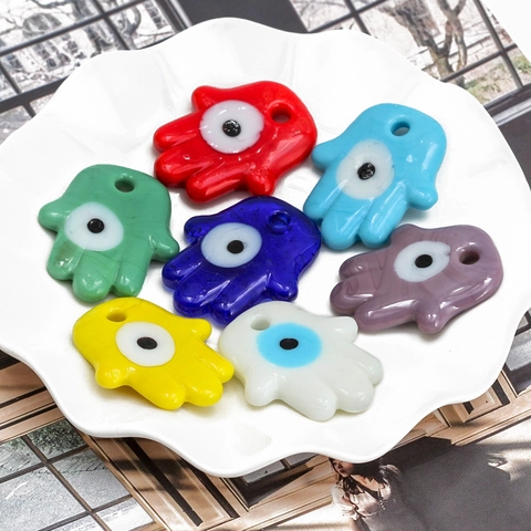 Mano di Fatima Malocchio Ciondolo in Vetro Portafortuna Accessorio per Creazione Gioielli DIY per Collana Bracciale Portachiavi