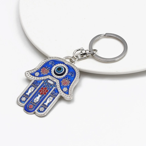 Portachiavi Turco Blu Malocchio Mano di Fatima Smalto Lega Anello Chiave Amuleto Protezione Per Donna Uomo Gioielli Etnici Regalo Appeso