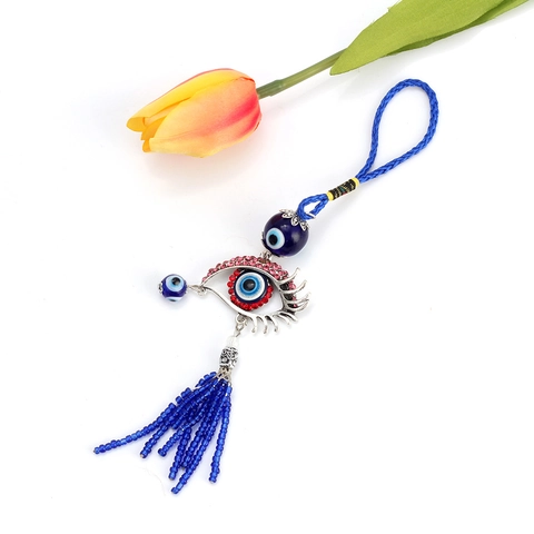 Handgefertigter Türkisches Blaues Auge Glücksbringer Schlüsselanhänger Nazar Teufelsauge Auto Hängendes Zubehör Glas Legierung Strass Amulett