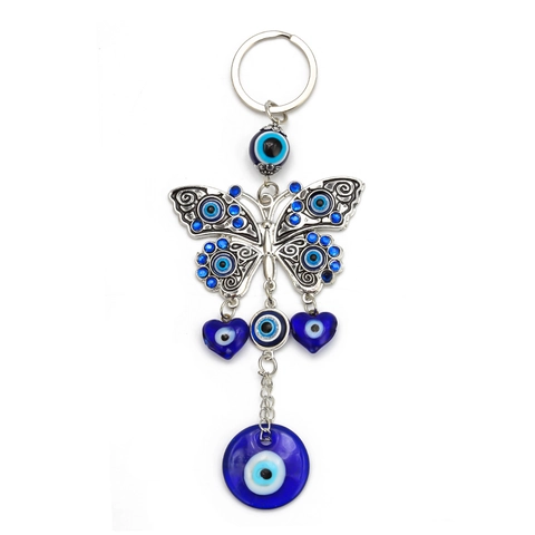 Schmetterling Böser Blick Schlüsselanhänger Türkisches Nazar Amulett Legierung Strass Schmetterling Anhänger Blau Glas Auge Charme Schlüsselring