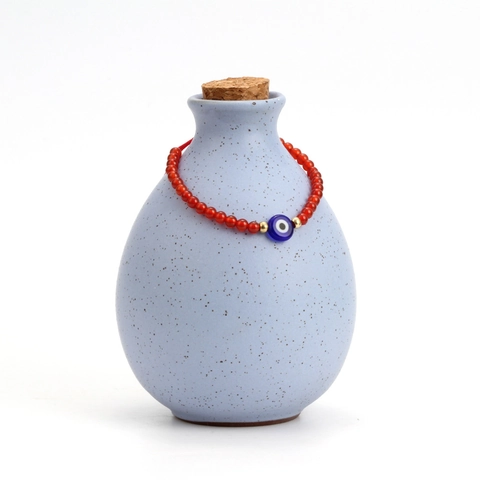 Handmade Red Garnet Beaded Bracelet With Blue Evil Eye Glass Charm Adjustable Red Rope Lucky Protection Jewelry For Women