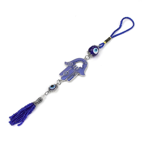 Portachiavi Nappa Mano Di Fatima Malocchio Blu Ciondolo Amuleto Protezione Decorazione Sospesa Per Casa Auto Perline Vetro Lega