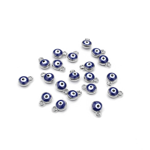 Metal Enamel Evil Eye Round Pendant Beads For Jewelry Making DIY Bracelet Necklace Accessory Gold Silver Charms Supplies