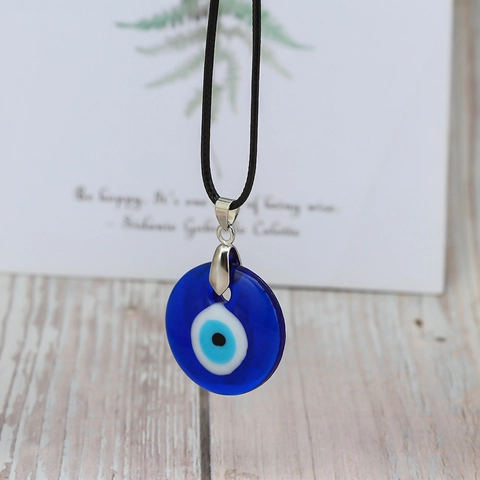 Evil Eye Glass Pendant Necklace Blue Nazar Protection Amulet Retro Hamsa Hand Pendant Black Wax Rope Chain Lucky Jewelry For Women Men Gift