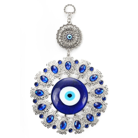Turkish Blue Evil Eye Wall Hanging Ornament Exotic Glass Alloy Rhinestone Inlaid Nazar Lucky Amulet Home Protection Decor