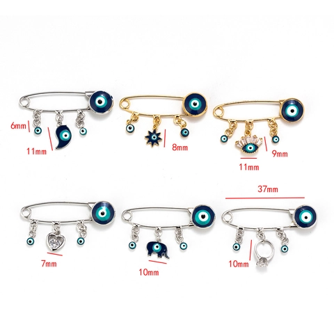 Evil Eye Safety Pin Brooch Alloy Enamel Rhinestone Charms Pin For Women Kids Clothes Decor Gold Silver Color Boho Jewelry