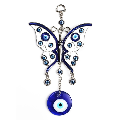 Mediterrane Blaue Böser Blick Schmetterling Hängende Deko Legierung Glas Nazar Amulett Wandbehang Für Haus Büro Auto Ornament Geschenk