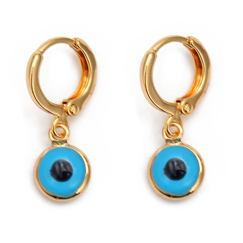 Turkish Evil Eye Hoop Earrings Gold Plated Copper Enamel Nazar Amulet Dangle Drop Earrings For Women Fashion Jewelry