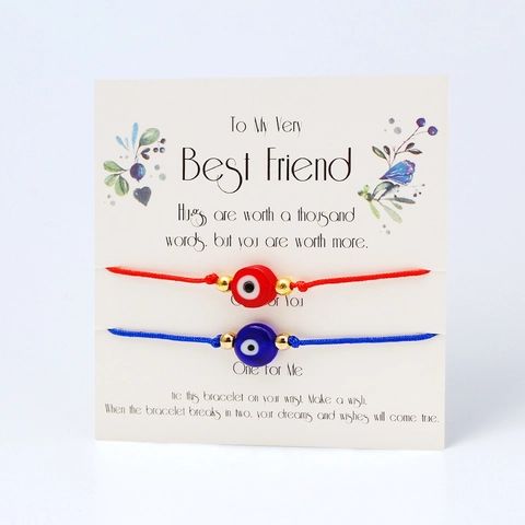 Handgewebtes Evil Eye Freundschaftsarmband Set Legierung Glasperlen Verstellbares Wunschkarten Seil Armband Für Beste Freunde Paare Damen Herren Schmuck