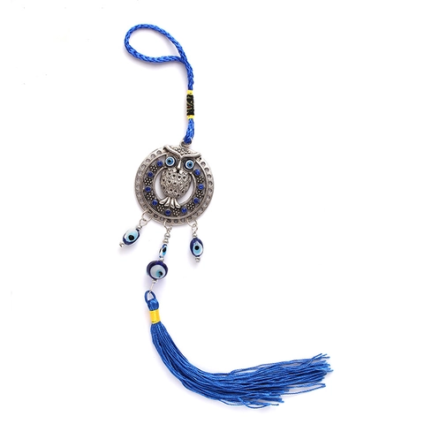 Portachiavi Gufo Malocchio Lega Metallo Blu Nappina Ornamento Appeso Protezione Portafortuna per Borsa Auto Casa Accessorio