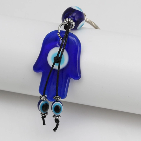 Portachiavi in Vetro Blu Mano Di Fatima Malocchio Ciondolo Portafortuna Turco Amuleto Mano Di Fatima Per Decorazione Borsa Auto