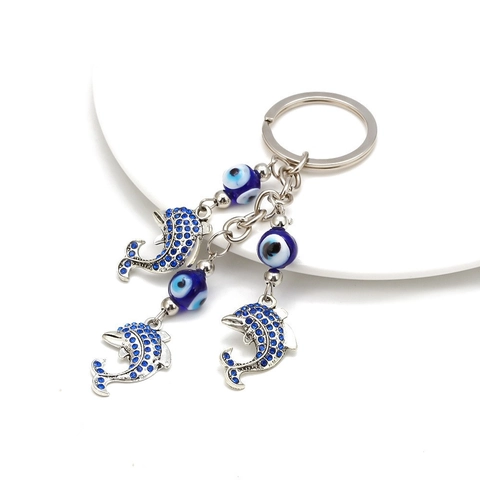Zinklegierung Blau Böser Blick Schlüsselanhänger Strass Hand Der Fatima Lebensbaum Delfin Glücksbringer Tasche Anhänger Auto Schlüsselanhänger