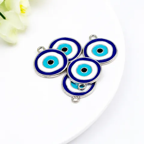 Evil Eye Enamel Alloy Pendant For DIY Jewelry Making Round Nazar Amulet Charm For Necklace Bracelet Handcrafted Accessory