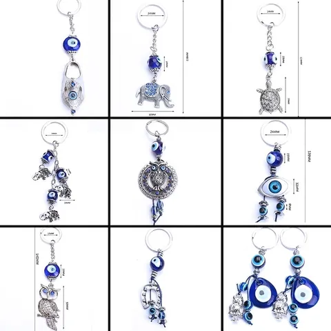 Portachiavi Turco Malocchio Gufo Retro Lega di Zinco Strass Animale Pendente Charme per Donna Uomo Auto Borsa Portachiavi Regalo