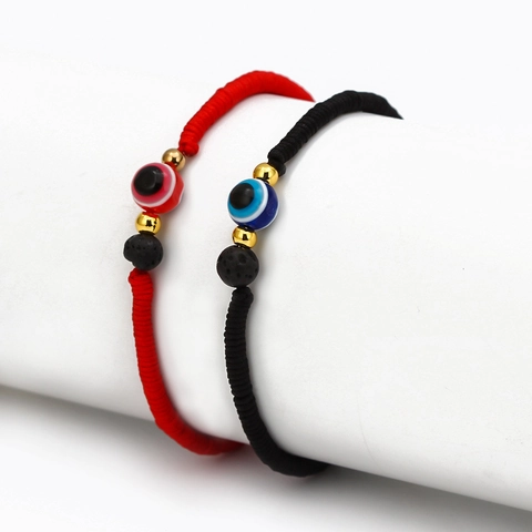 Handgefertigtes Gewebtes Verstellbares Evil Eye Armband Mit Natur Lavastein Legierung Perlen Schutz Amulett Armreif Für Unisex Schmuck