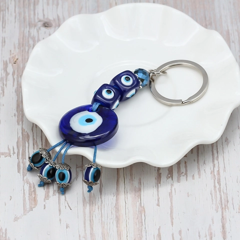 Portachiavi Malocchio in Vetro Vintage Nazar Occhio Blu Ornamento da Appendere per Auto Amuleto Portafortuna Souvenir Casa