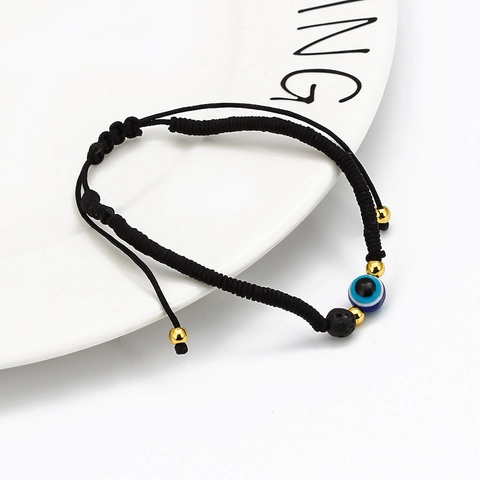 Handgefertigtes Gewebtes Verstellbares Evil Eye Armband Mit Natur Lavastein Legierung Perlen Schutz Amulett Armreif Für Unisex Schmuck