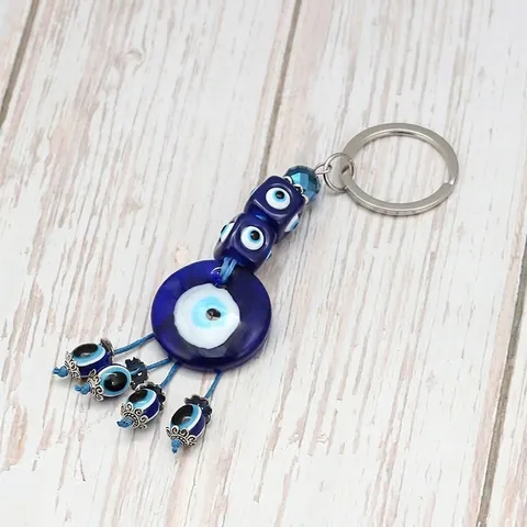 Vintage Lampwork Glass Evil Eye Keychain Nazar Blue Eye Car Hanging Ornament Lucky Amulet Souvenir For Women Men Home Decor