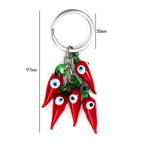 Portachiavi Fortunato Mediterraneo Malocchio Peperoncino Rosso Lega Vetro Ciondolo Nazar Accessorio da Appendere per Auto