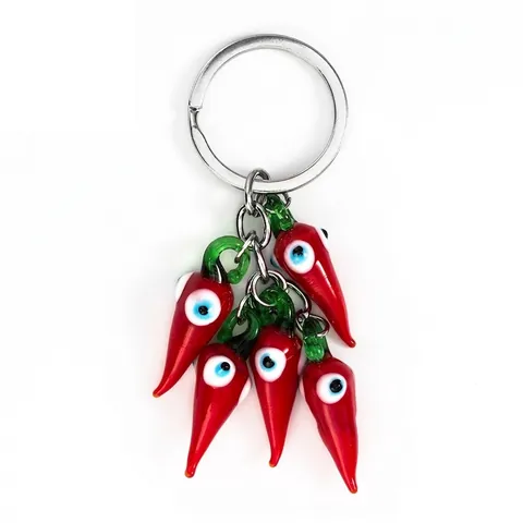 Portachiavi Fortunato Mediterraneo Malocchio Peperoncino Rosso Lega Vetro Ciondolo Nazar Accessorio da Appendere per Auto