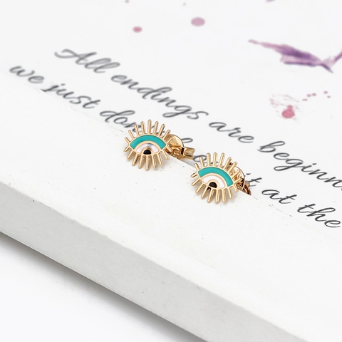 Bohemian Gold Alloy Enamel Evil Eye Stud Earrings For Women Turkish Nazar Amulet Protection Jewelry Minimalist Small Ear Studs Gift