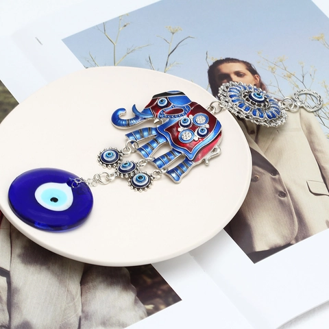 Adorno Colgante de Pared Elefante Ojo Turco Étnico Nazar Colgante de Vidrio Azul Protección Decoración Hogar Accesorio Coche