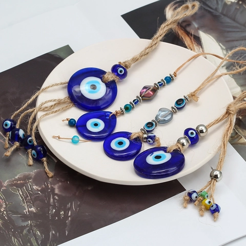 Handgefertigter Türkischer Böser Blick Glas Hängende Dekoration Nazar Wanddeko Mit Hanfseil Blaues Auge Für Auto Haus Büro Glücksgeschenk