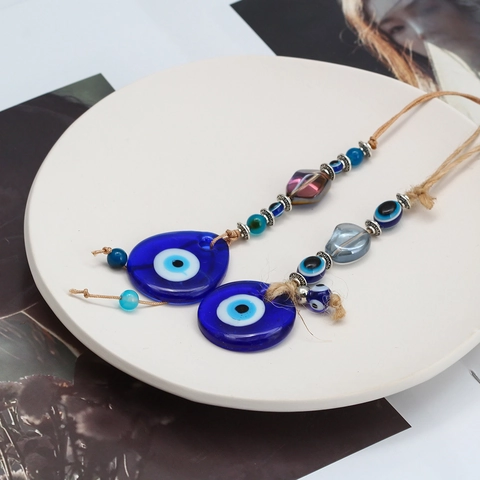 Handgefertigter Türkischer Böser Blick Glas Hängende Dekoration Nazar Wanddeko Mit Hanfseil Blaues Auge Für Auto Haus Büro Glücksgeschenk