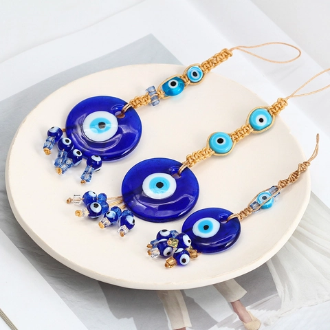 Handgefertigter Glas Evil Eye Auto-Anhänger Böhmischer Gewebter Schlüsselanhänger Glücksbringer Türkisches Nazar Amulett Heim Wand Dekoration