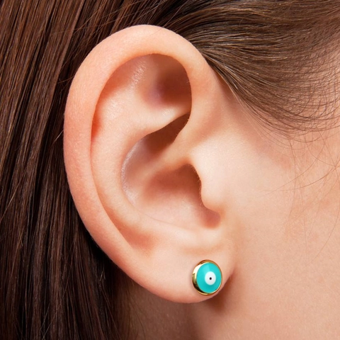 Vintage Evil Eye Stud Earrings For Women Colorful Enamel Nazar Amulet Earrings Boho Gold Plated Copper Geometric Ear Jewelry Gift