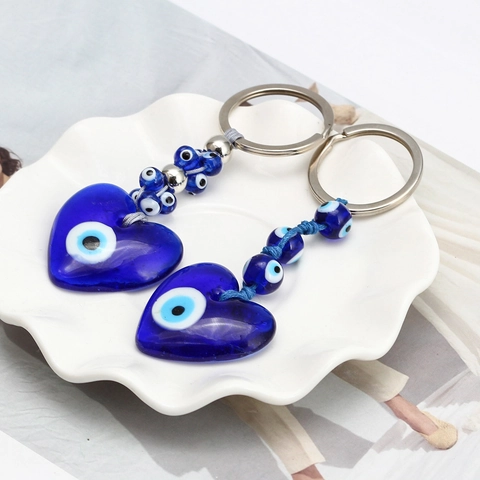 Blau Böses Auge Schlüsselanhänger Glas Herz Stern Nazar Amulett Schutz Hängende Dekoration Für Auto Tasche Damen Herren Schmuck Geschenk
