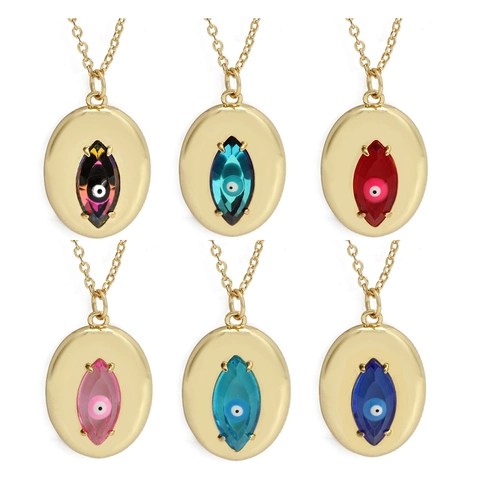 Boho Kupfer Böser Blick Anhänger Halskette Vergoldet Strass Ovaler Charm Box-Kette Modeschmuck Für Damen Dating Geschenk