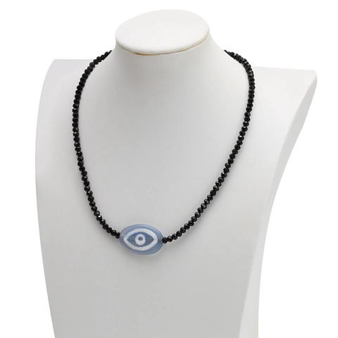 Bohemian Resin Beaded Necklace For Women Resin Plastic Alloy Evil Eye Pendant Necklace Black Blue Ethnic Style Fashion Jewelry Gift