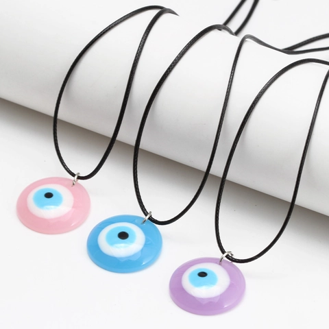 Evil Eye Pendant Necklace For Women Round Resin Protection Amulet Black Cord Necklaces Daily Ethnic Lucky Jewelry Gifts