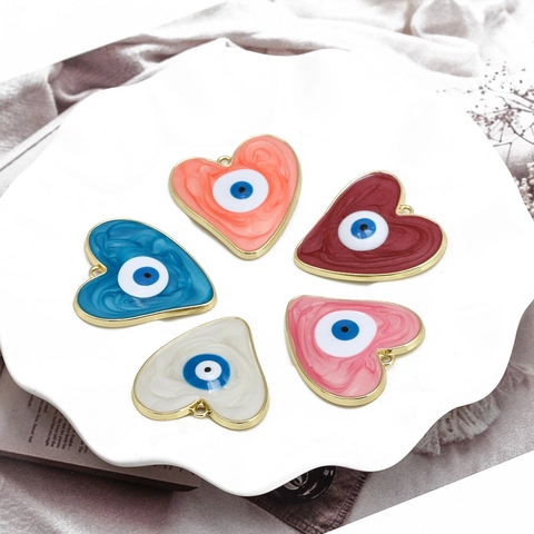 Alloy Heart Evil Eye Pendant Enamel Drip Oil Amulet Charm Pendant Only Without Chain Gold Plated Nazar Jewelry Making Accessories