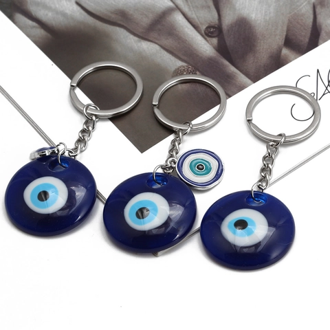 Ethnic Evil Eye Keychain Plastic Blue Resin Nazar Pendant Silver Alloy Ring Turkish Amulet Lucky Gift Bag Car Hanging