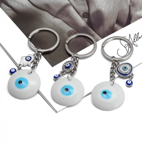Turkish Evil Eye Keychain Lucky Nazar Amulet Blue White Plastic Alloy Pendant Key Ring For Women Men Bag Hanging Jewelry Gift