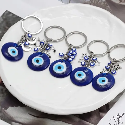 Glücklicher Böser Blick Harz Legierung Schlüsselanhänger Stern Mond Schmetterling Anhänger Nazar Amulett Mode Schmuck Schlüsselring