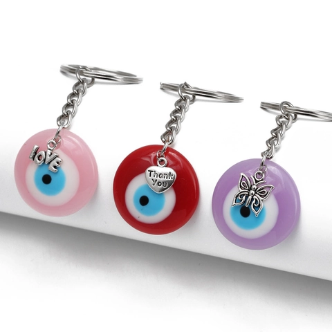 American Style Evil Eye Plastic Alloy Keychain Drip Oil Blue Pink Red Purple Nazar Amulet Key Ring Accessory For Unisex