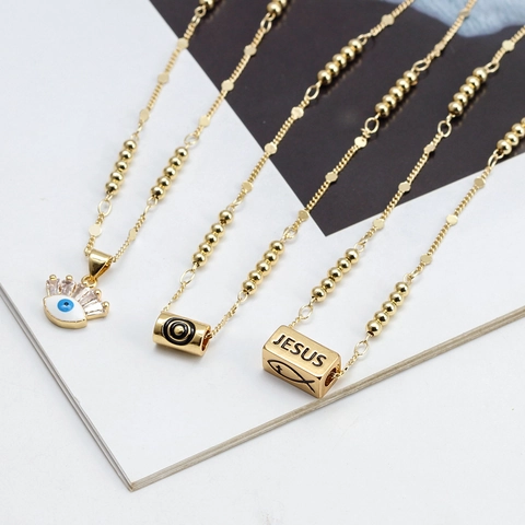 Bohemian Koper Vergulde Boze Oog Hanger Halsketting Religieus Jesus Vis Emaille Strass Hanger Sieraden Voor Vrouwen