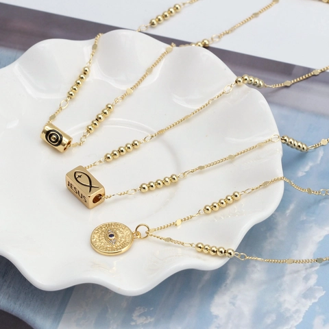 Bohemian Koper Vergulde Boze Oog Hanger Halsketting Religieus Jesus Vis Emaille Strass Hanger Sieraden Voor Vrouwen