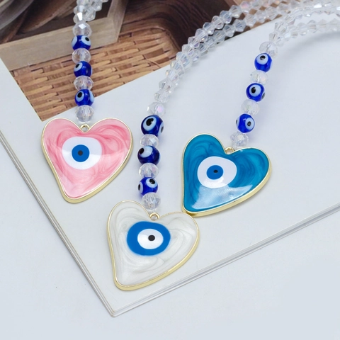 Portachiavi a Cuore in Lega di Cristallo Bohemien Con Pendente Occhio del Diavolo Accessorio per Borsa e Specchietto Retrovisore Auto