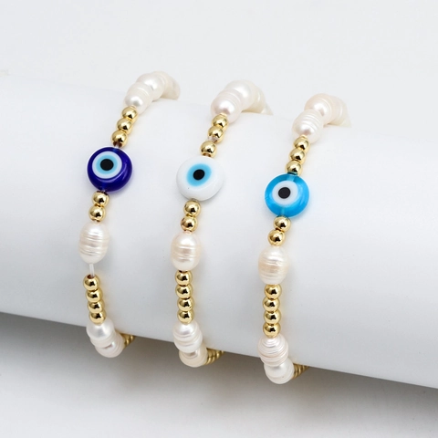 Böhmisches Künstliche Perle Armband Mit Böser Blick Anhänger Kupfer Gold Plattiert Perlenarmband Für Damen Herren Türkischer Schmuck