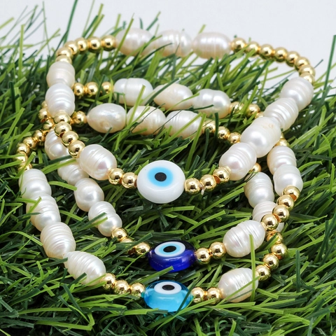 Böhmisches Künstliche Perle Armband Mit Böser Blick Anhänger Kupfer Gold Plattiert Perlenarmband Für Damen Herren Türkischer Schmuck