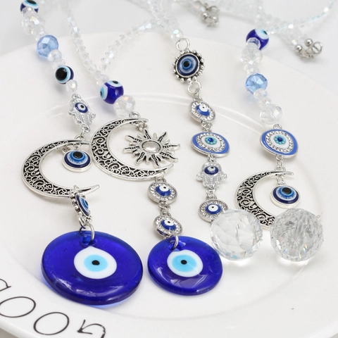 Boho Zinklegierung Böser Blick Mond Sonne Hand Der Fatima Hängende Dekoration Mit Kristallkugel Auto Innenspiegel Haus Dekor
