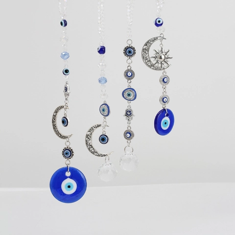 Boho Zinklegierung Böser Blick Mond Sonne Hand Der Fatima Hängende Dekoration Mit Kristallkugel Auto Innenspiegel Haus Dekor