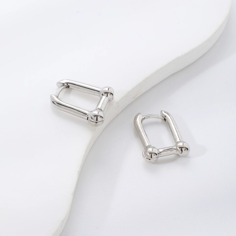 Pendientes de Aro U-Link de Cobre Color Plata Minimalistas Modernos para Mujer Joyería Geométrica Industrial